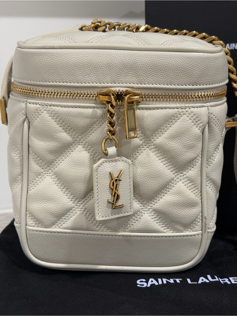 Saint Laurent Cream Quilted Crossbody Camera Bag with Gold Hardware - Picture 2 of 10